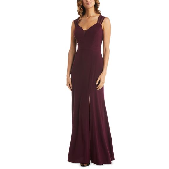 Nightway Women's Formal Dress Size 8 Burgundy Red Sheer Back Evening Gown - Picture 10 of 12
